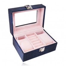 Rectangle-shaped jewellery box in a dark-blue colour – imitation crocodile leather, buckle