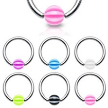 Steel body piercing - ring with striped ball bead