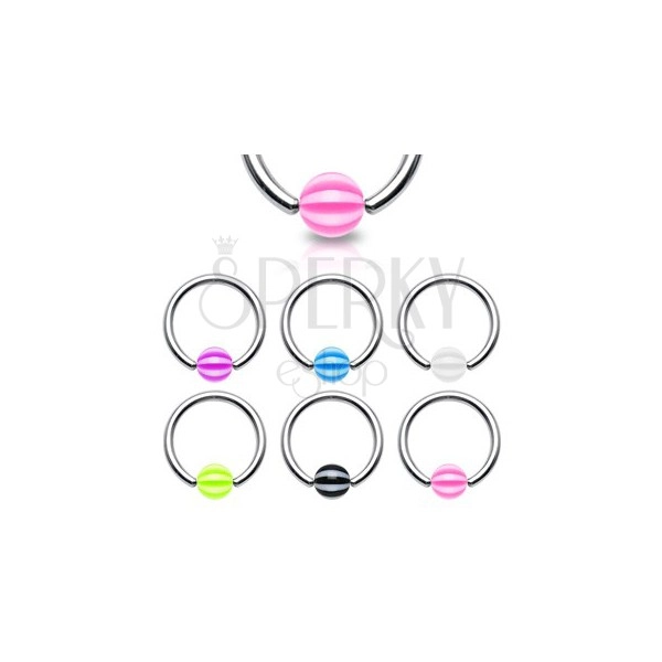 Steel body piercing - ring with striped ball bead