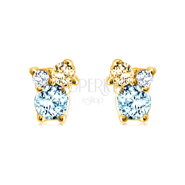 Earrings made of 14K gold – stones in various sizes, citrine, blue and Swiss topaz