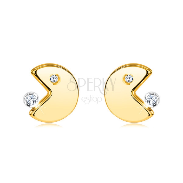 Earrings in 14K gold – emoticon with an open mouth eating a zircon