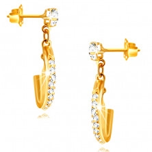 14K Golden earrings – half-moon with a star, adorned with tiny clear zircons, studs