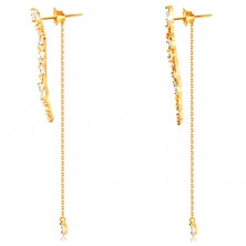 Earrings made of 14K gold – wave-shaped strip with adornments, clear zircons