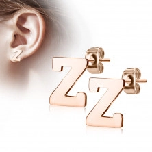 Steel earrings in a copper colour – letter of the alphabet “Z”, studs