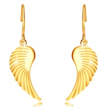14K Golden earrings – large angel wings, shiny surface, afro hook