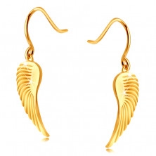 14K Golden earrings – large angel wings, shiny surface, afro hook