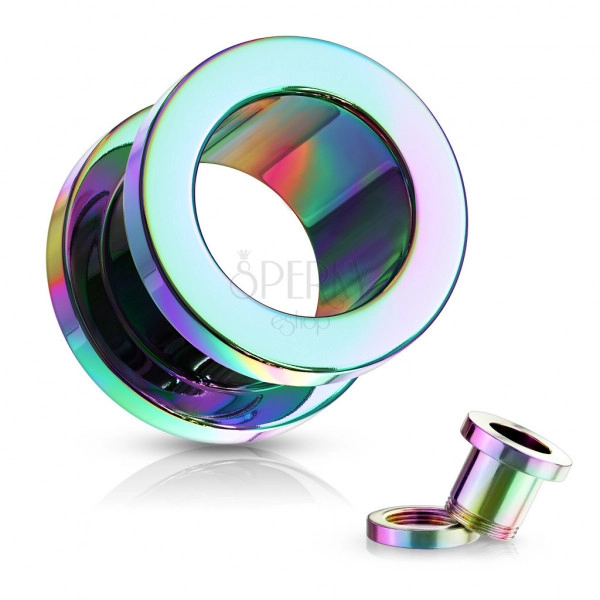 Ear tunnel made of 316L steel – shiny rainbow coloured surface, PVD coating technology