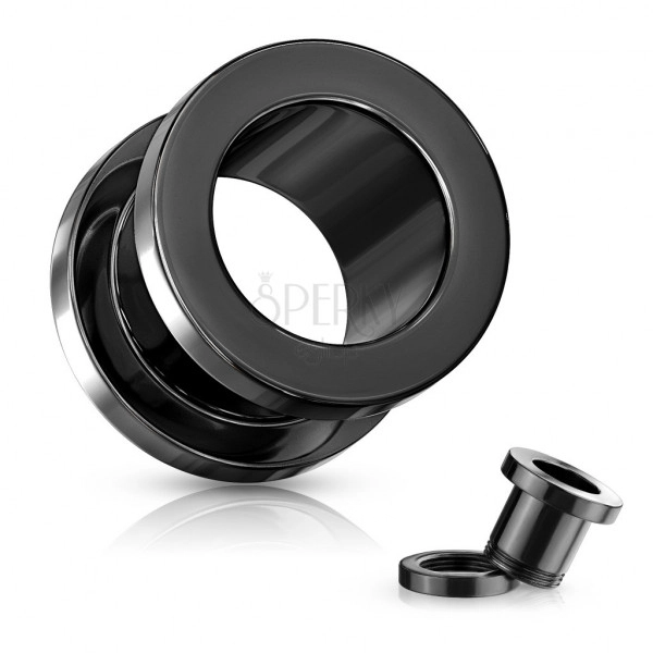 Ear tunnel made of 316L steel – shiny black coloured surface, PVD coating technology