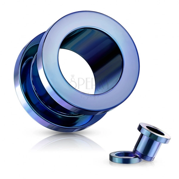 Ear tunnel made of 316L steel – shiny blue coloured surface, PVD coating technology
