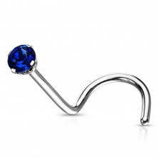 Curved nose piercing in 316L steel – tiny round zircon in a mount, 0,8 mm