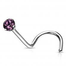 Curved nose piercing in 316L steel – tiny round zircon in a mount, 0,8 mm