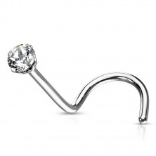 Curved nose piercing in 316L steel – tiny round zircon in a mount, 1 mm
