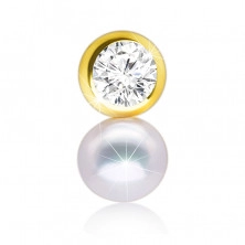 14K Gold pendant – round glittery zircon, smooth white fresh-water pearl