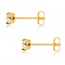 Stud earrings made of 14K gold – glitter round clear zircon held in a four-point mount