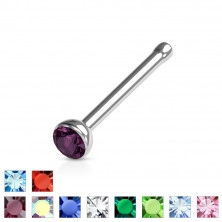 Straight nose piercing made of 316L steel – coloured crystal in a bezel, 0,8 mm