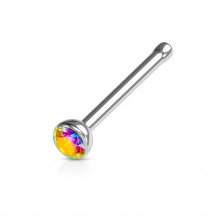 Straight nose piercing made of 316L steel – coloured crystal in a bezel, 0,8 mm