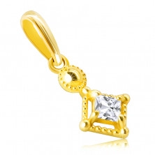 Pendant made of 14K gold – tiny glittery square-shaped zircon in a decorative bezel