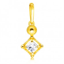 Pendant made of 14K gold – tiny glittery square-shaped zircon in a decorative bezel