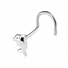 925 silver nose piercing of bent shape - tiny dolphin in leap