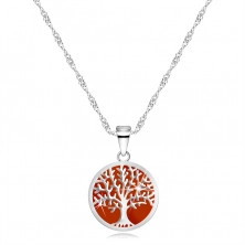 925 Silver necklace – pendant in the shape of a ring, tree of life, red background