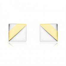 Earrings made of combined 14K gold – shiny square, two triangles in white gold