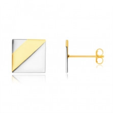 Earrings made of combined 14K gold – shiny square, two triangles in white gold