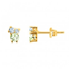 Earrings in 14K gold – stones in different sizes, olivine, blue topaz