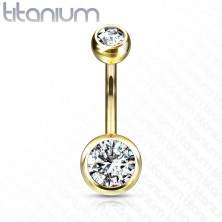 Titanium belly button piercing – two clear round stonees, 1,6 mm