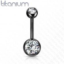 Titanium belly button piercing – two clear round stonees, 1,6 mm