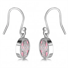 Dangling earrings in 925 silver – smooth ring, Celtic pattern on a pink background