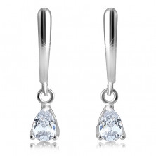 925 Silver earrings – glittery teardrop-shaped zircon, lever back fastening