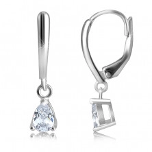 925 Silver earrings – glittery teardrop-shaped zircon, lever back fastening