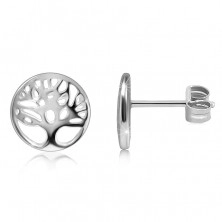 925 Silver earrings – tree of life in a ring with a cut-out, shiny surface
