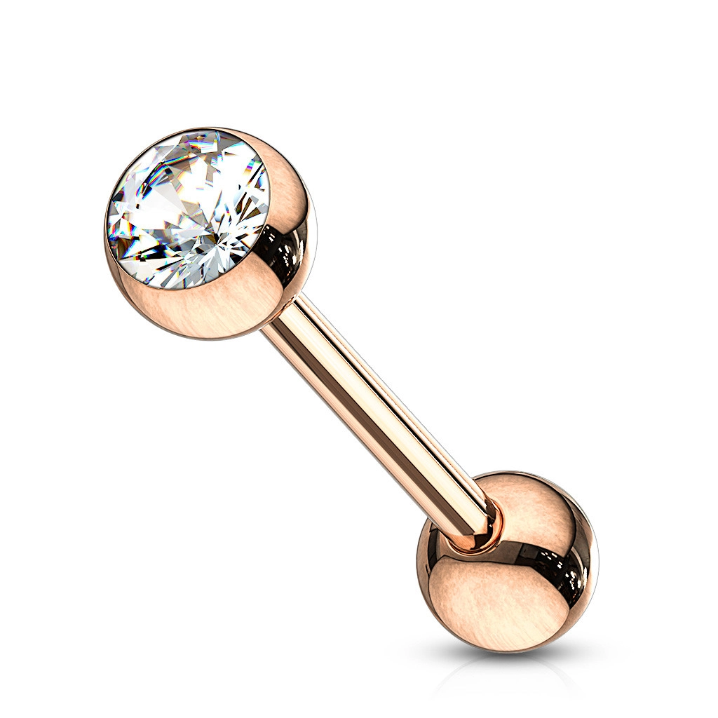 316L Steel tongue piercing – copper colour, smooth barbell, round crystal,  PVD | Jewelry Eshop