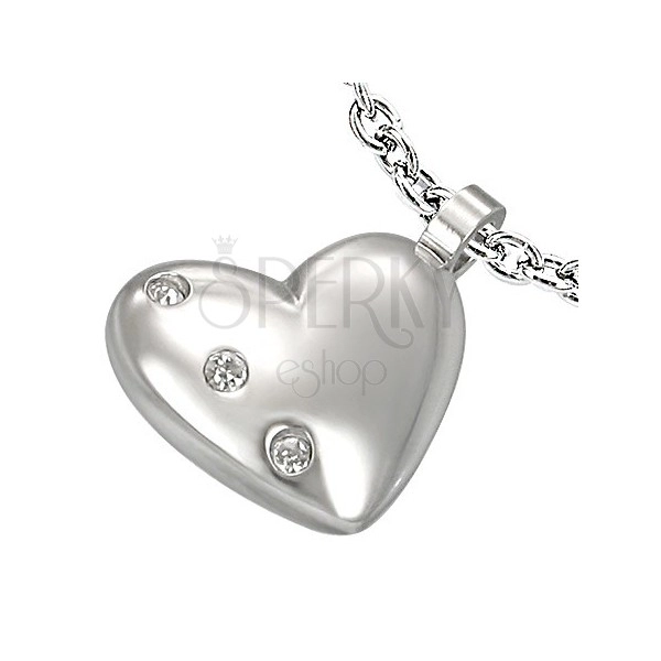 Stainless steel pendant - heart with zircons