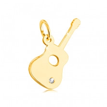 14K Yellow gold pendant – guitar with a clear zircon in the lower part