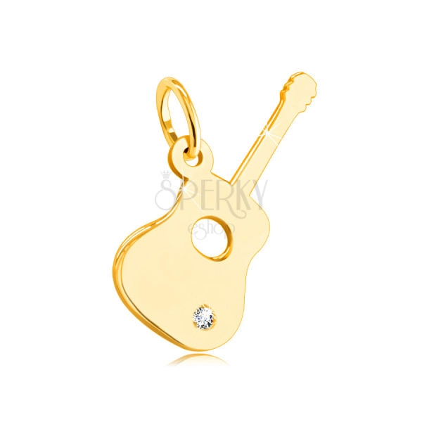 14K Yellow gold pendant – guitar with a clear zircon in the lower part