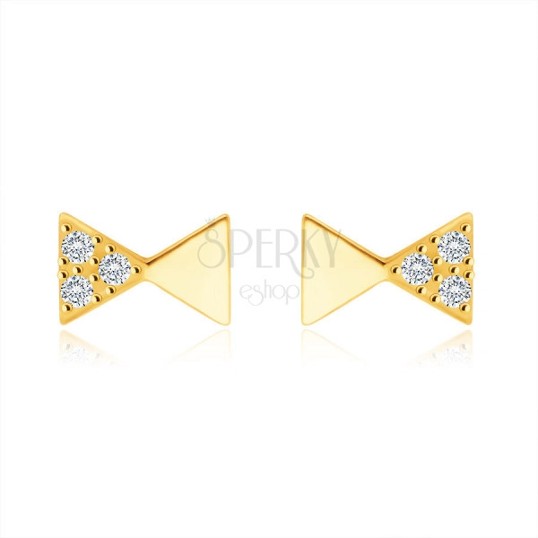 585 Yellow gold diamond earrings – gentlemen´s bow tie motif, round brilliants