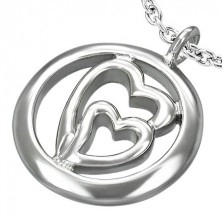 Stainless steel pendant - two hearts in circle