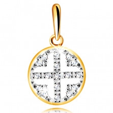 14K Yellow gold diamond pendant – circle decorated with brilliants, black plating
