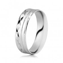 925 Silver ring – surface with diagonal knurling, X-shaped notches, thin lines