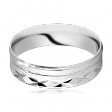 925 Silver ring – surface with diagonal knurling, X-shaped notches, thin lines