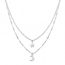 925 Silver necklace – double chain, star and crescent pendant