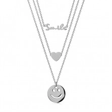Steel necklace - slim chains, "smile", "heart", "smiley", silver colour