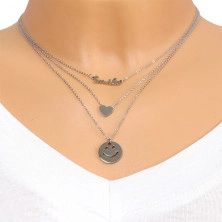 Steel necklace - slim chains, "smile", "heart", "smiley", silver colour