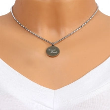 Doubled steel necklace, silver colour - plate with inscripton "Good Luck", shiny heart