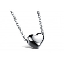 Necklace from steel of silver colour, small oval rings, mirror-gloss heart