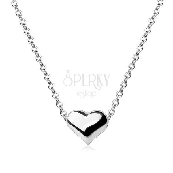 Necklace from steel of silver colour, small oval rings, mirror-gloss heart
