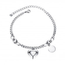 Bracelet from steel of silver colour, heart with inscription "Blind for Love", flat smooth ring