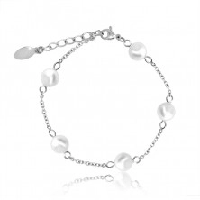 Steel bracelet in a silver colour, pearlescent beads on a chain